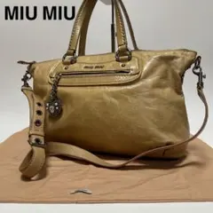 s91【美品】ミュウミュウ レザー ハートビジューチャーム 2way