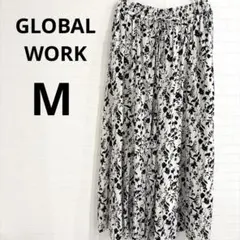 グローバルワーク【M】花柄 ワイドパンツ フレア 白黒 ポリエステル デート