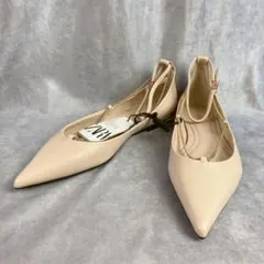 【新品】ZARA ザラ チェーン付きレザーフラットパンプス 23cm 本革のサムネイル