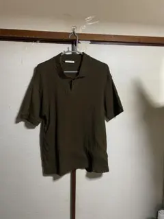ZARA リブニットスキッパーポロシャツ カーキブラウン M 縦リブ Vネックのサムネイル