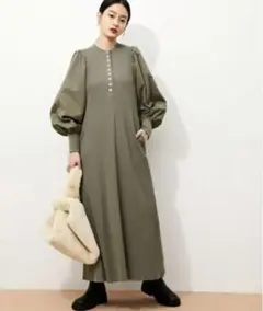 アダムエロペ ボタンディテールロングスリーブワンピース