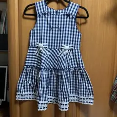 １４０　ノースリーブワンピース ネイビーとホワイト チェック柄