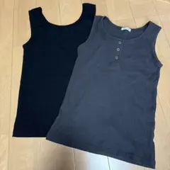 リブ編みノースリーブタンクトップ2枚セット
