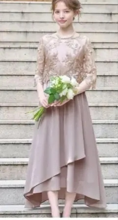 レース切替えシアーフレアロングワンピース