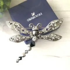 【未使用級】　Swarovski トンボデザイン ブローチ シルバー クリスタル