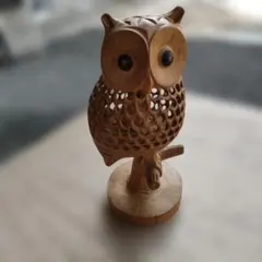 木彫り フクロウ 透かし彫り 置物