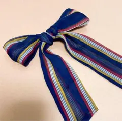 【新品】ストライプ リボン ヘア アクセサリー スカーフ ネイビー