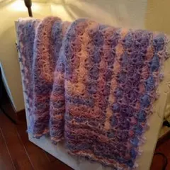 手編みハンドメイド綺麗なグラデーション軽いブランケット　№３５３