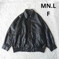 【MN.L】レザーボンバージャケット　フェイクレザー　黒　オーバーサイズ　F