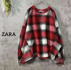 ザラ　長袖ニット　セーター　チェック柄　カジュアルニット　ドロップショルダー