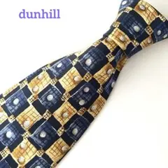 極美品 dunhill ダンヒル ネクタイ 幾何学柄 ネイビー×ゴールド シルク