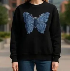 美品 ストレンジループ トップス フリーサイズ 黒 蝶刺繍 クルーネック