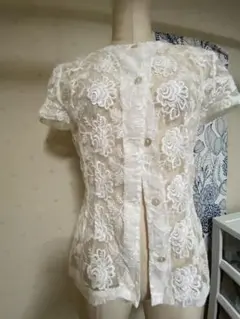 イタリー　　刺繍レース半袖シャツ