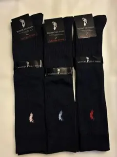 レディースリブハイソックス紺色3足セットウエスタンポロ　22-24cm