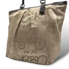 美品 44 コーチ トートバッグ ホースアンドキャリッジ キャンバス レザー