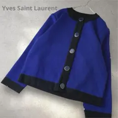 YVESSAINTLAURENT 青と黒のボタン付きカーディガン　ヴィンテージ