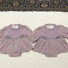 着画有り　ポワン袖　くすみピンクロンパース　ワンピース　２枚セット