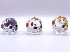 ガラス製 豚 オブジェ 3匹セット