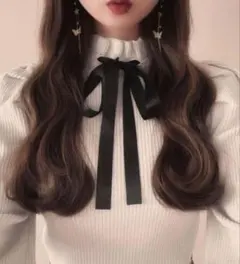 GRL リブ編みフリルネックトップス M