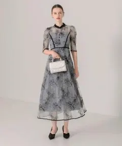 パイピングハイネック花柄ラメレースワンピースドレス結婚式パーティー二次会成人式 パイピングハイネック花柄ラメレースワンピースドレス結婚式パーティー