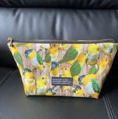 egoma 鳥柄　インコ　ファスナーポーチ