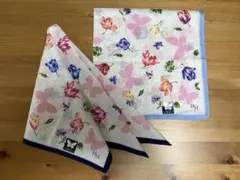 HM 花と蝶のプリントハンカチ2枚セット