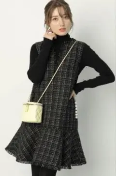 アプワイザーリッシェ　ツイードペプラムミニワンピース　S ミックス