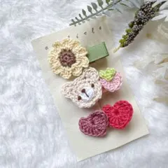 ベビー キッズ ヘアクリップ ひまわり くまいちご ハート No.83