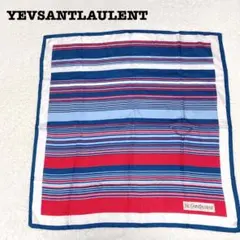 DE0782【イヴサンローランYSL】大判スカーフ【75×77】ボーダーネイビーのサムネイル