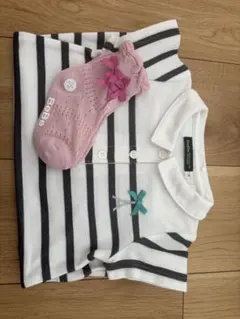 BeBe ベビー服靴下セット　90cm タグ付き　半袖　ボーダー　靴下　女の子