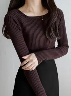 【バラ売】GRL スクエアネックリブニットトップス[rut072] ブラウン