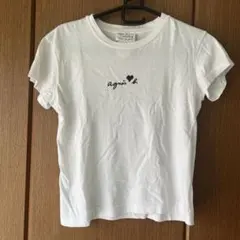 agnès b. キッズ　ホワイト Tシャツ ロゴ刺繍　M