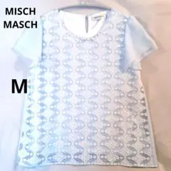 ​【美品】ミッシュマッシュ レースブラウス ビジュー付き ライトブルー Mのサムネイル
