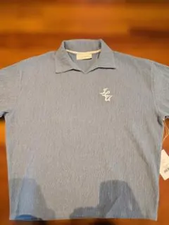 青 ストライプ ポロシャツ ロゴ刺繍