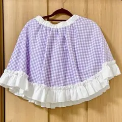 リバーシブル 2way スカート ホワイト ラベンダー ギンガムチェック