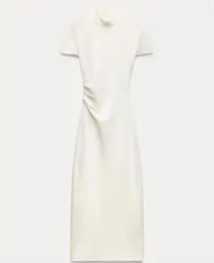 新品　ZARA ホワイト ニットワンピース 半袖 タイトフィット L