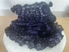 フロッキー素材バイオレットパープルブラックレース手作りネックウォーマー新品