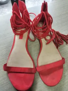 赤 スエード フリンジ サンダル レディースサンダル 中古 Forever21