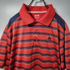 adidas golf　半袖　ポロシャツ　L　ボーダー　刺繍ロゴ　レッド　ゴルフのサムネイル