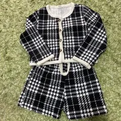 黒白チェック柄カーディガンとショートパンツセット 130cm