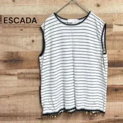 【大きいサイズ L】ESCADA フリンジ付きサマーニット ノースリーブ 44