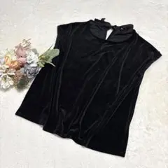 【ジーユー】GU ベロアフレンチスリーブT バックリボン ブラック L