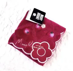 MARY QUANT いちご刺繍 ミニタオルハンカチ　レッド
