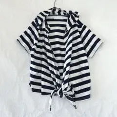 【セシルマクビー】マリンボーダー 半袖前結びパーカーカットソー M ストレッチ
