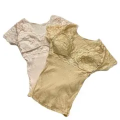 開封済未使用 らくらくカップ付きフレンチ袖 レース付ブラトップ LL 2枚セット