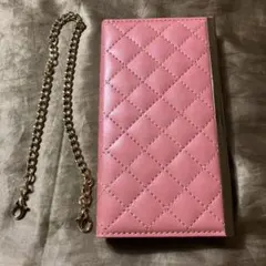 ピンク キルティング iPhoneケース チェーン付き
