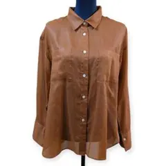 グリーンレーベルリラクシング ブラウン 長袖 シャツ 透け感 シアー 光沢