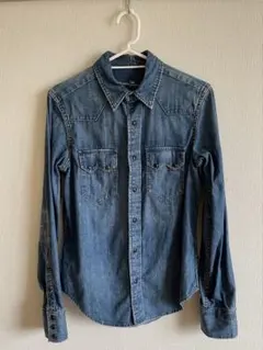 【美品】GAP デニムシャツ メンズXS パッチワーク風 長袖羽織 秋コーデに◎