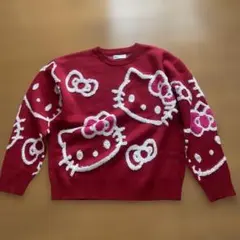 Hello Kitty 刺繍 ニットセーター レッド