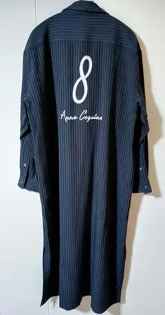 美品◆ アンコキーヌ ストライプロング シャツワンピース 紺